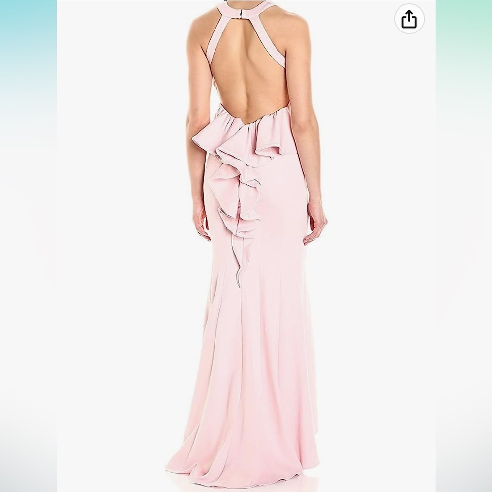 Xscape Blush Pink Women's Long Ponte Ruffle Backless Dress